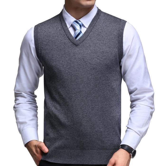 KTWOLEN Pull à sans Manche Homme en Col à V Coton Tricot Gilet Casual Business Automne Hiver