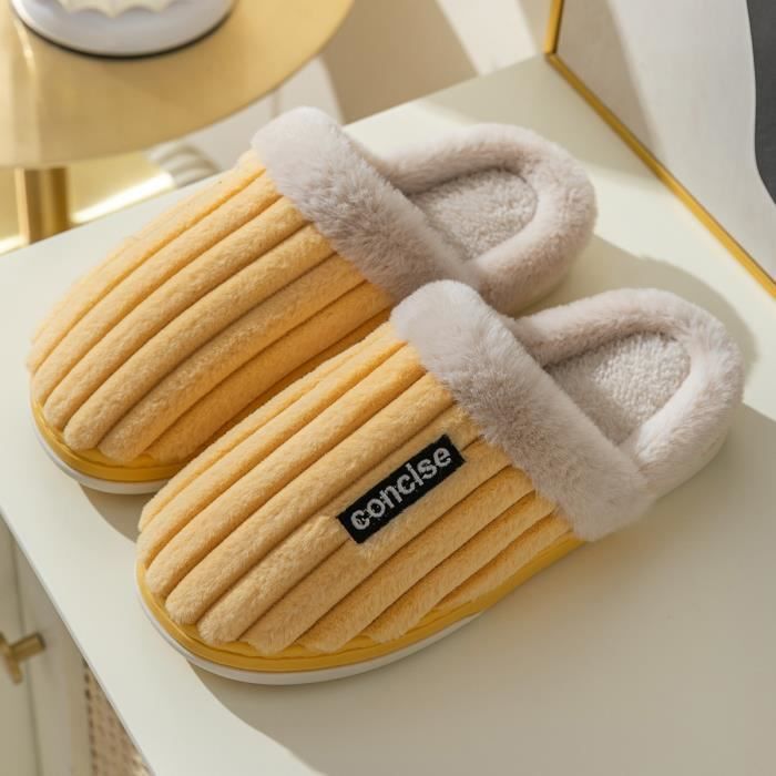 Chaussons Femme,Pantoufle Femme,Chausson,Pantoufles,Chaussons Hiver,Pantoufles Hiver,Confortable,Slippers,Pantoufle Confortable,Chausson Chaud,Chaud,fourré ,Confort,fermés,Polaire,Jaune,36/37EU