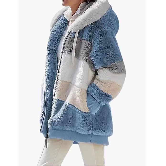 Veste Polaire Femme Manteaux Polaire Zippée Pour Femme Mode En Peluche à Capuche Épaissir Blouson Chaud Hiver Décontractée Doux Ample Veste