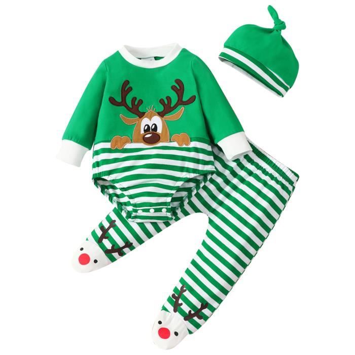 IEFIEL Fille Garçon Pyjama Noël Bébé Lutin Elf Costume Noël Rayé Vêtements  de Nuit avec Chapeau Noël Barboteuse Naissance 0-18 Mois Vert - Cdiscount  Prêt-à-Porter