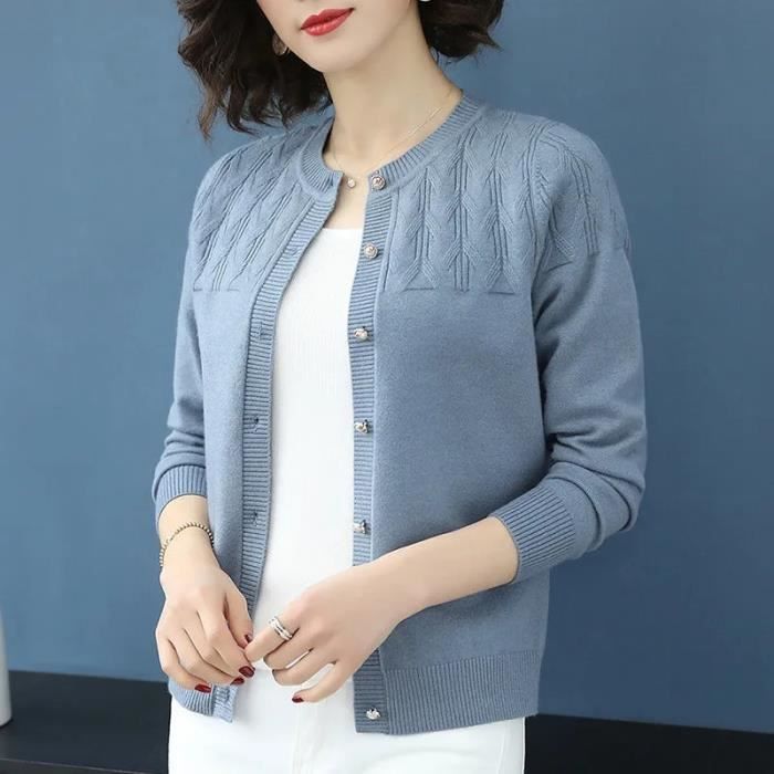 Femme Ouver Boutonné Cardigan Poches Long Tricoté Cardigan Automne Hiver Col V Décontractée Haut