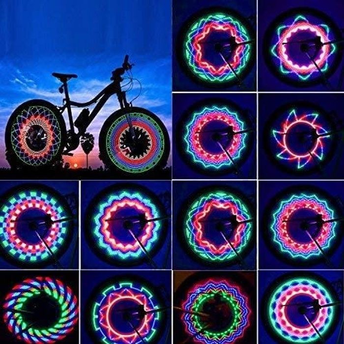 vélo vélo led, lumière rottay roue de rayon étanche 32 lampes led, 32 multi modifications colorées pour vélo vtt pneus en caoutchouc