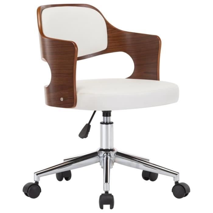 FAUTEUIL - UMR - Blanc Chaise pivotante de bureau Blanc Bois courbé et similicuir -[82KjvR]