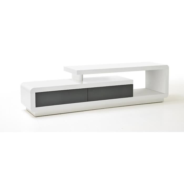 meuble tv avec 2 tiroirs coloris blanc brillant, gris - longueur 170 x hauteur 45 x profondeur 40 cm