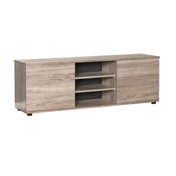 Meuble TV Chêne Noir Mat 200 Cm – Lumières LED, Portes Coulissantes, Rangement Médias – Design Moderne