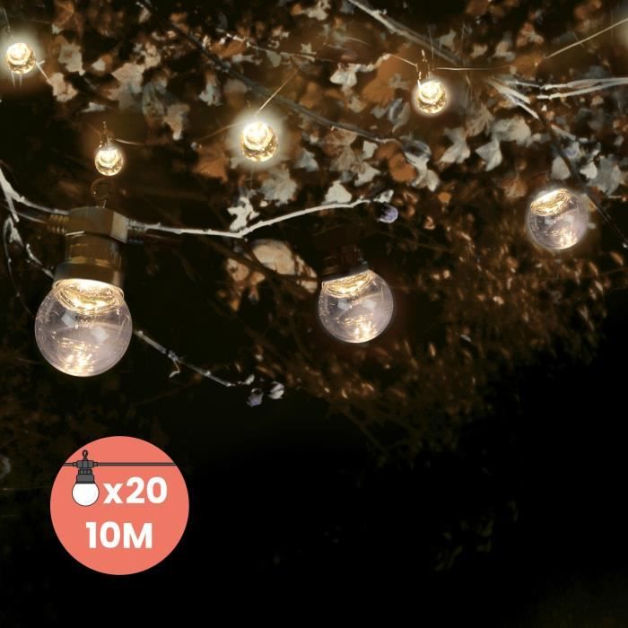 guirlande lumineuse extérieure - skylantern - 20 ampoules transparentes - 10m de longueur - led intégrée