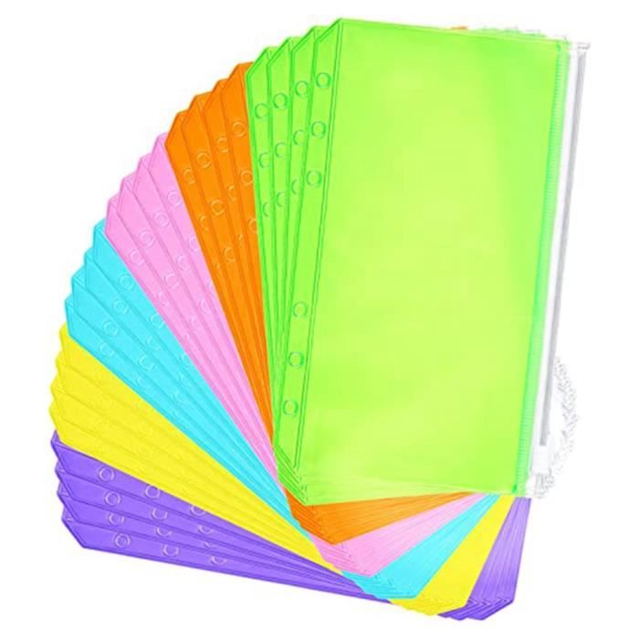 EFUTURETIME 50 X Pochettes Classeur A6, 6 Trous Pochette Plastique En PVC Avec Fermeture à Glissière, Pochettes Budget Enveloppe Imperméables Pour Papiers Cahiers, Documents, Cartes