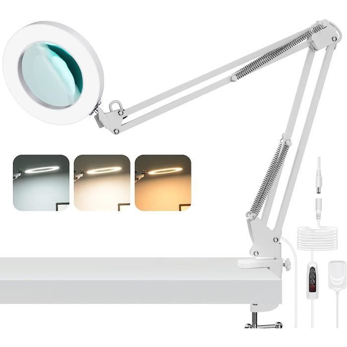 Lampe Loupe LED 15x Avec Support - 5 Couleurs Réglables - Pour Lecture, Bricolage, Couture - Alimentation USB - 8