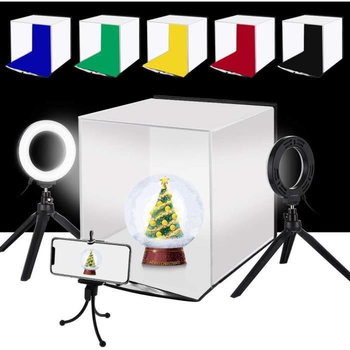 Boîte à Lumière Photo Portable 50,8 X 50,8 Cm - 160 LED, 12 Fonds, Variateur, USB-C - 4
