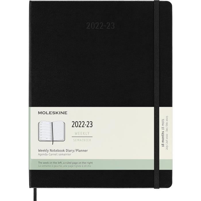Moleskine Weekly Planner Agenda hebdomadaire horizontal 2026 12 mois avec couverture rigide et fermeture élastique, format Pocket 9 x 14 cm Noir
