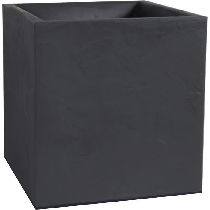 EDA Pot Volcania'Up 40cm Gris Anthracite - Jardinière Imitation Pierre Avec Réserve D'Eau - Fabriqué En France