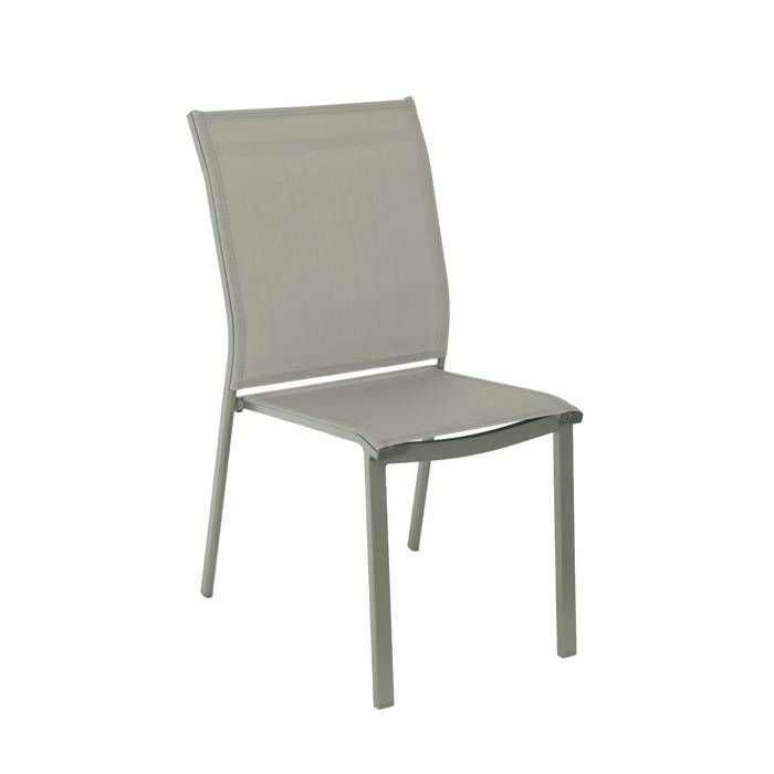 Lot de 4 chaises de jardin Buffalo empilables aluminium et textilene kaki. 64.5 x 45.5 x 89.5 cm Lot de 4 chaises de jardin Buffalo empilables aluminium et textilene kaki. 64.5 x 45.5 x 89.5 cm