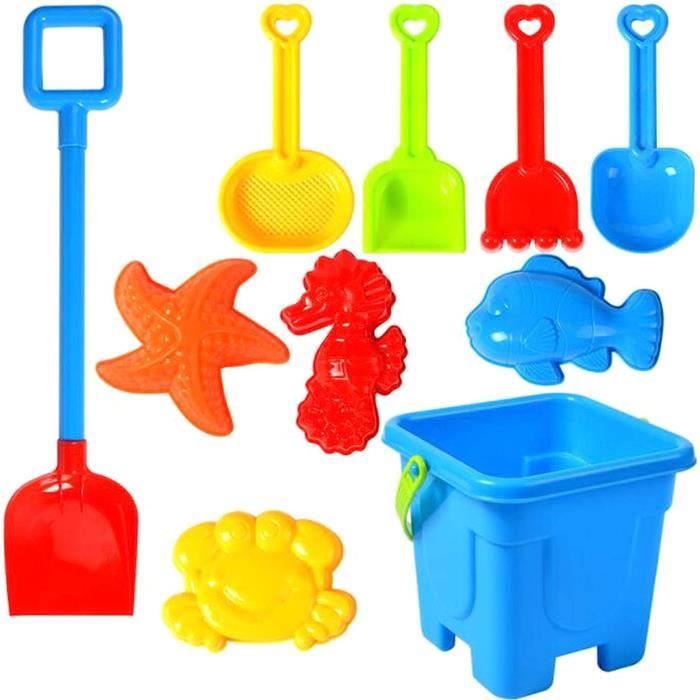 BNWRRCVKE Set De Plage 29 Pièces – Seau, Arrosoir, Râteau, Tamis, Moules Fruits De Mer – Sac Filet – Enfants, Bac à Sable, Piscine, Jardin