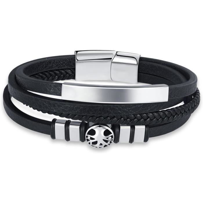 Lot De 6 Bracelets Homme En Cuir Tressé Multicouches – Style Vintage Tendance – Noir – Neuf Avec étiquettes