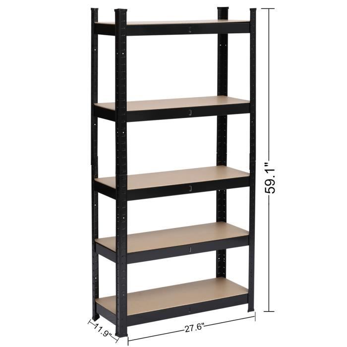 Étagère Industrielle Solaireconm 5 Niveaux - Rangement Métal Lourd Pour Cuisine, Garage, Salon (Noir, 142cm)