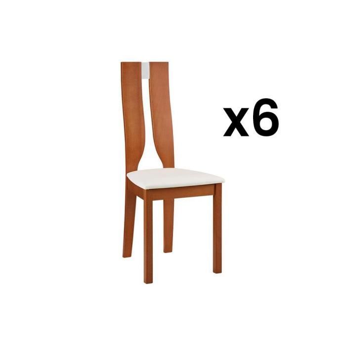 lot de 6 chaises - vente-unique - silvia - hêtre massif - merisier & blanc