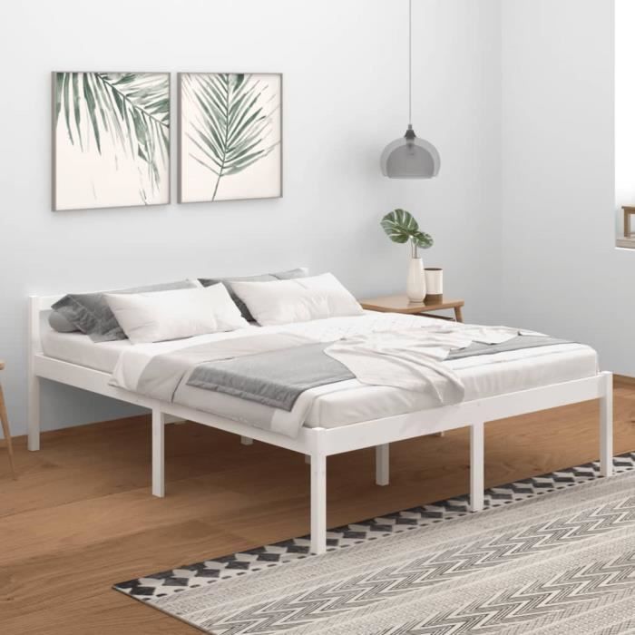 Elegant 160 x 200 cm Lit Adulte - Lit pour personne âgée blanc 160x200 cm bois de pin massif 2135 Kg