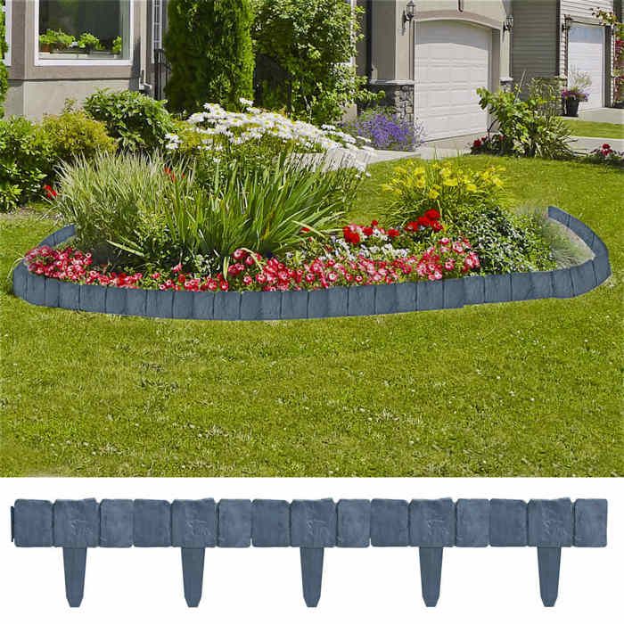 vidaXL Clôture de jardinpelouse Plastique Aspect de pierre 41 pcs 10m