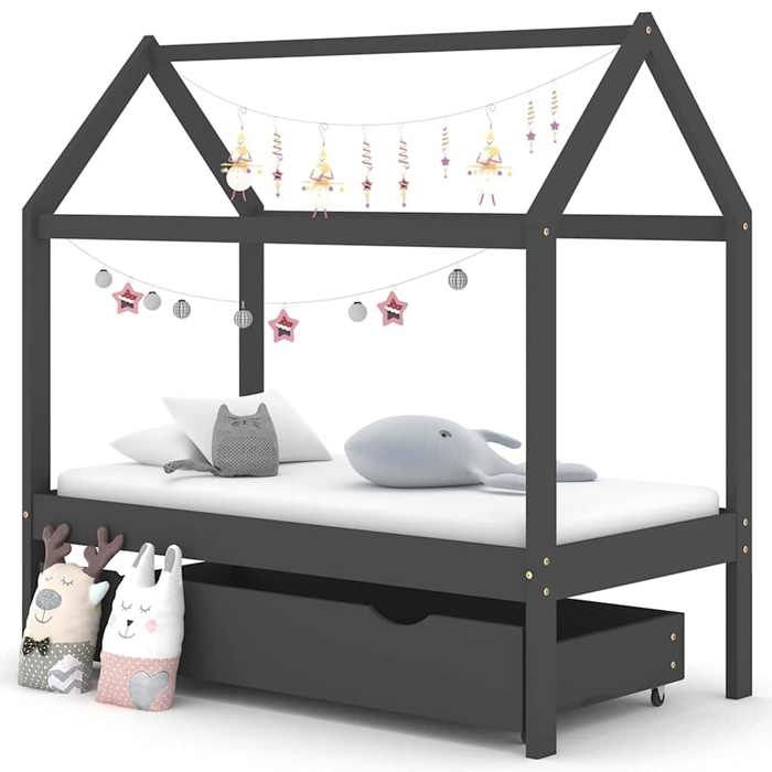 vidaXL Cadre de lit denfant avec un tiroir Gris foncé Pin 70x140 cm 322142
