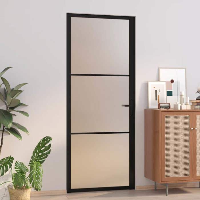 vidaXL Porte intérieure 83x2015 cm Noir Verre mat et aluminium 350553