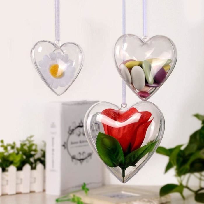 Boule Transparente à Remplir Boules De Noël Plastique En Forme De Coeur Décoration Suspension Décorer Pour Noel Sapin Ma