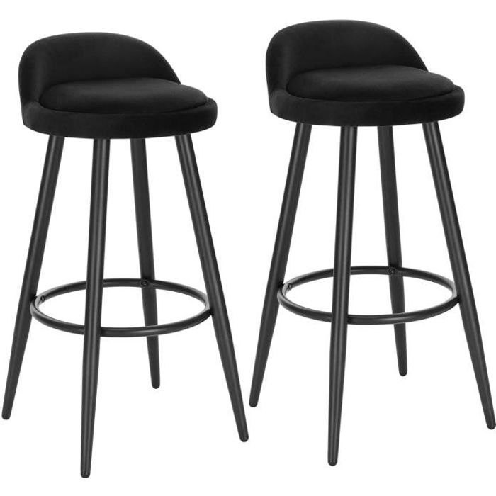 WOLTU Lot de 2 Tabouret de Bar Chaise de Bar en VeloursTabouret Bistro avec Repose-Pieds en métalNoirCapacité 120kg