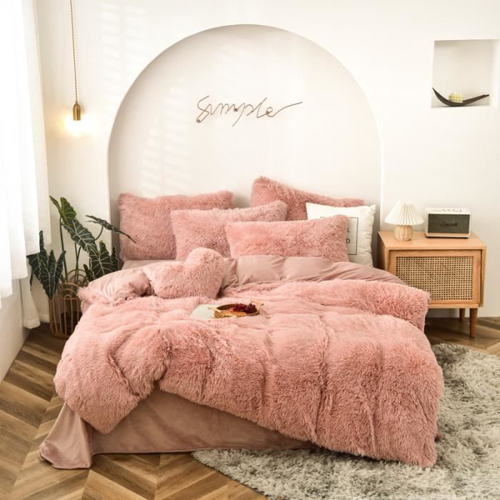 Housse de Couette 220x240cm Peluche Flanelle Chaude Duveteuse Parure de lit 1 Linge de lit 250*270cm 2 Taies doreiller 65x65cm M