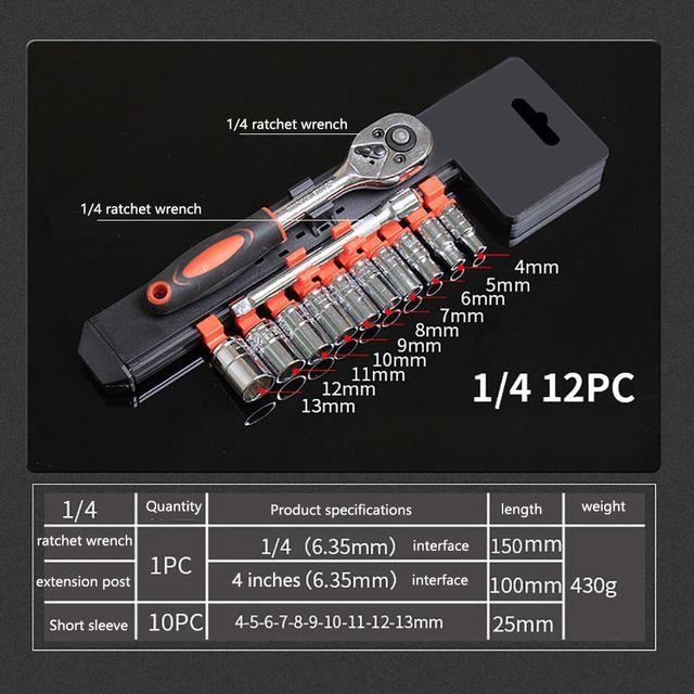 Jeu De 12 Clés à Cliquet 8-19mm - Coffret Mallette - 72 Dents - Chrome Vanadium