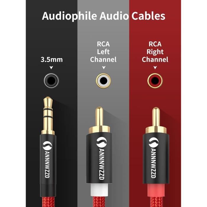 RCA Jack, Cable RCA Jack 3,5 mm, Audio Câble RCA Male to 3.5mm Male pour Casque Smartphone