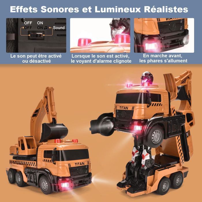 Pelleteuse Télécommandée 3-en-1 Pour Enfants 3-12 Ans - 3 Têtes Métalliques Interchangeables, Cabine Pivotante 680°, Lumière Et Son - Télécommande 2,4GHz - 10