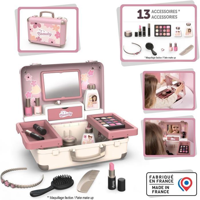 Smoby - Disney Princesse - Valise beauté facile à transporter - 13 accessoires inclus : coiffure, onglerie, maquillage - Fabricatio - Jeux - Jouets