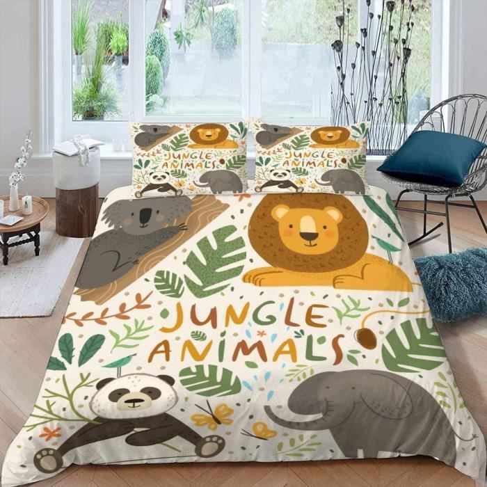 Housse de Couette 140x200cm Enfant Parure de Lit Panda LionAnimaux
