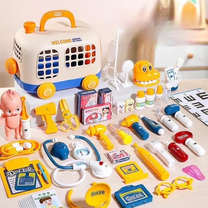 59pcs bleu - Ensemble de jouets de petit docteur pour enfants, boîte  médicale de jeu de simulation, maison de