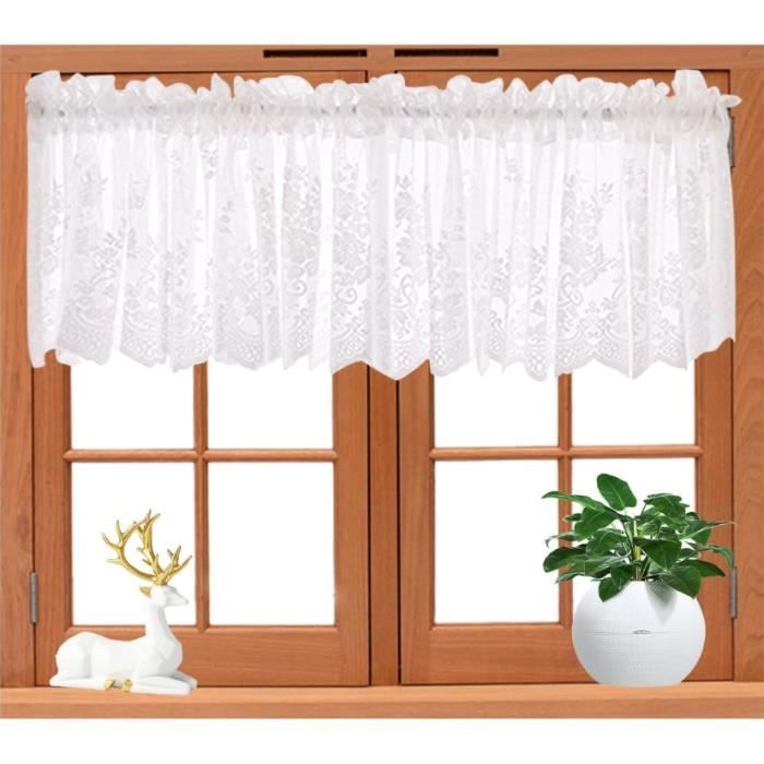 Rideau Brise-Bise Dentelle Rétro 150x45cm - Coton Lin Court Pour Cuisine, Salle De Bain, Fenêtre Sous Évier Style Campagne