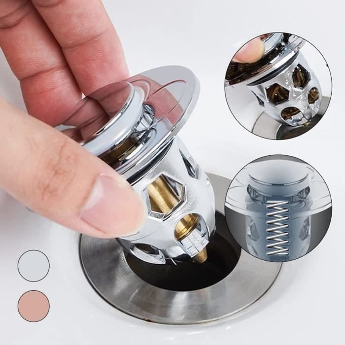 Bouchon De Lavabo Pop-Up Universel - 2 Pièces Inox Avec Filtre Anti-Bouchage, Pour Évier Cuisine/Salle De Bain (33-40mm)