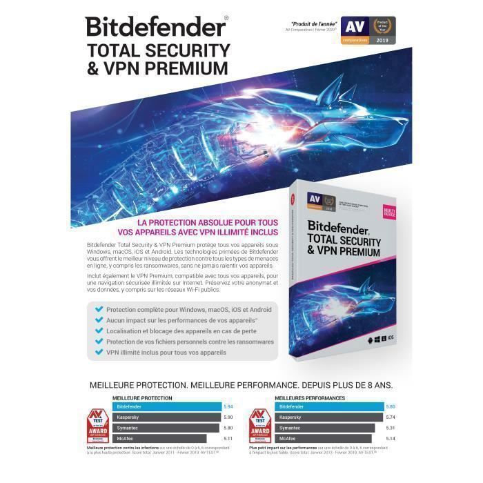 Bitdefender Total Security & VPN Premium 2026* - (10 Appareils - 1 An ...
