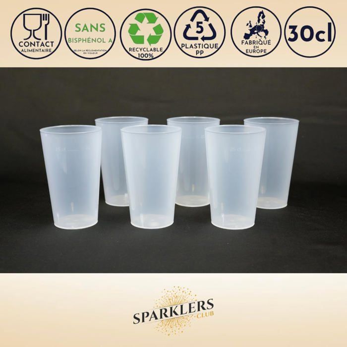 Lot de 6 gobelets en plastique coloré, avec couvercle et paille Lot de 6 gobelets en plastique coloré, avec couvercle et paille