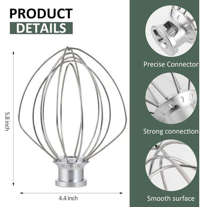 Fouet 6 Fils Acier Inoxydable Pour KitchenAid 4.5-5 Quart - Accessoire Batteur Sur Socle