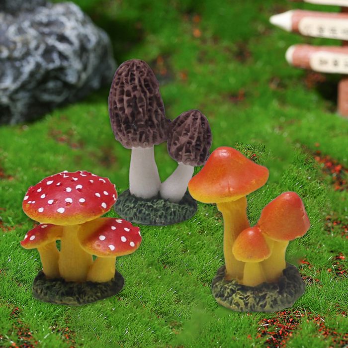 Lot De 2 Champignons Décoratifs En Résine – Miniature Pour Jardin, Maison De Poupée – Jaune Et Rouge Foncé