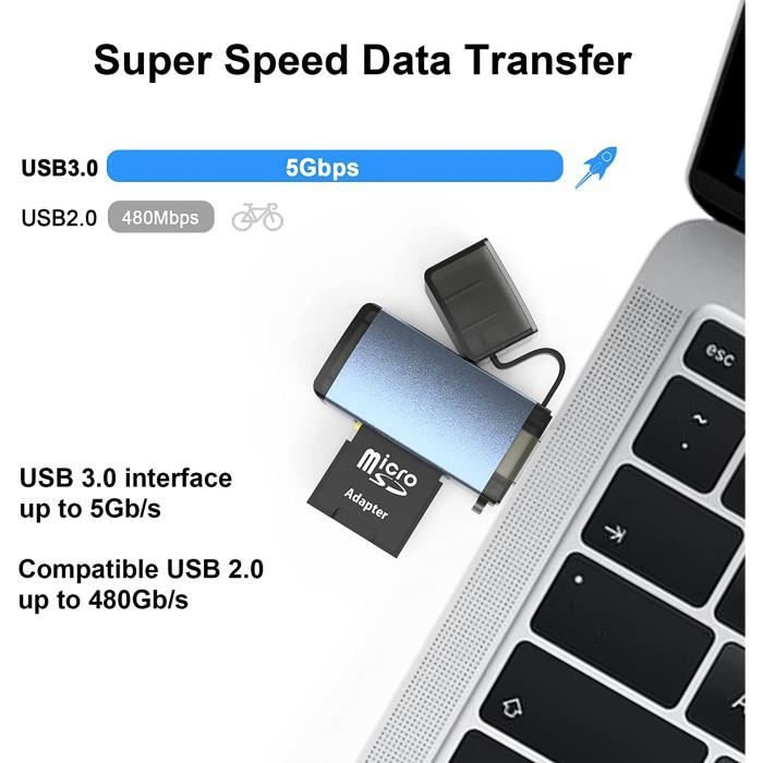 Lecteur Carte SD, 2 en 1 Adaptateur Micro SD USB 3.0 Haute Vitesse