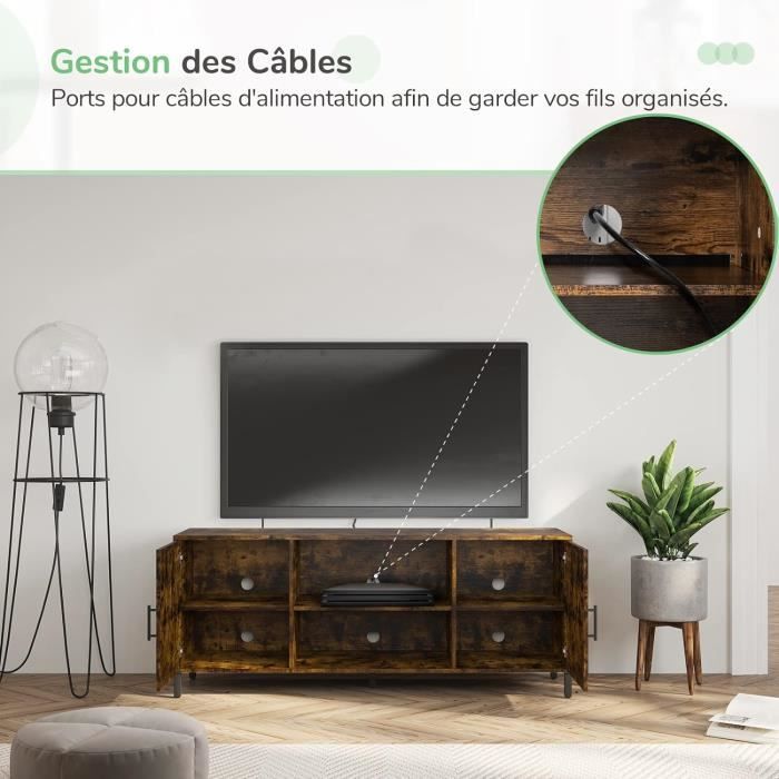 Yaheetech Meuble TV Industriel 106 Cm – Support TV Bois Et Métal Jusqu'à 45 Pouces – Style Vintage Avec Gestion Câbles, Compartiments Rangement – Brun Rustique