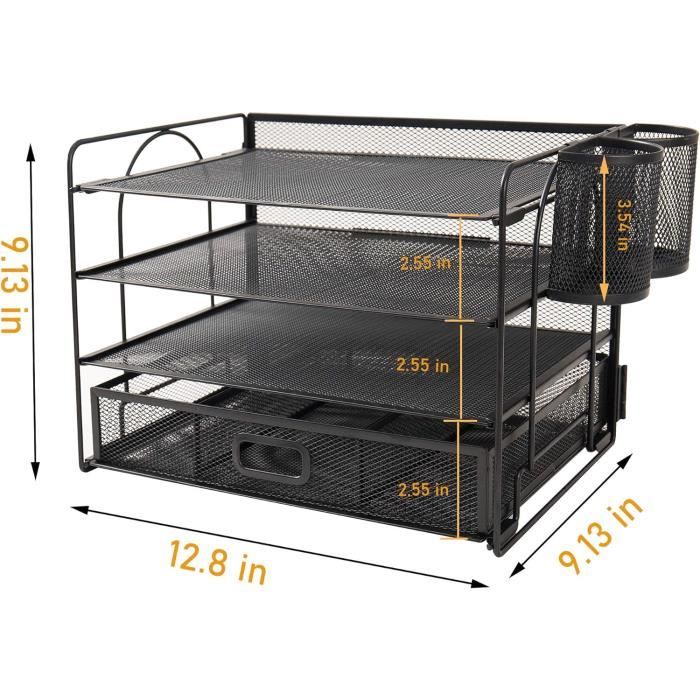 Vikmyer Organisateur Bureau 4 Plateaux Maille Métallique Avec Tiroir Et Porte-Stylo - Rangement Efficace