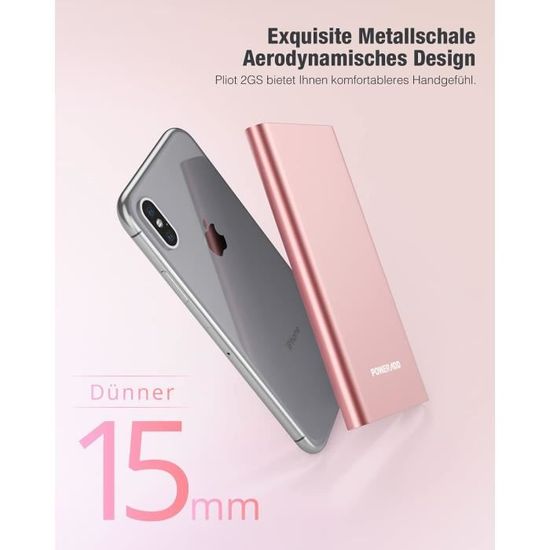 10 000 mAh rose doré Pour iPhone Samsung Glaxy Huawei iPad Avec boîtier en aluminium Avec 2 sorties USB 5 V/3,1 A Xiaomi Batterie externe Pilot 2GS 10 000 mAh rose doré Pour iPhone Samsung Glaxy Huawei iPad Avec boîtier en aluminium Avec 2 sorties USB 5 V/3,1 A Xiaomi Batterie externe Pilot 2GS