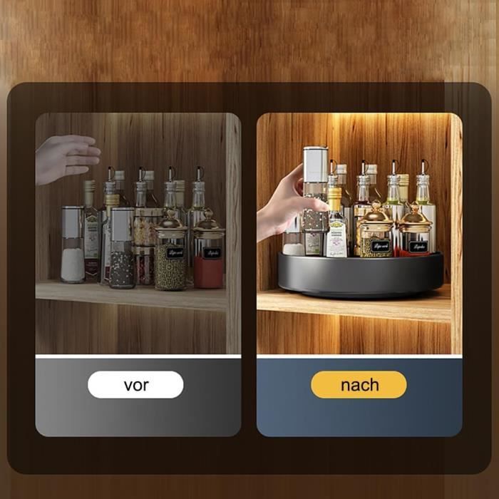 Lazy Susan Étagère à épices Rotative Antidérapante Pour Armoire De Cuisine Plateau De Rangement Noir 25 Cm De Diamètre