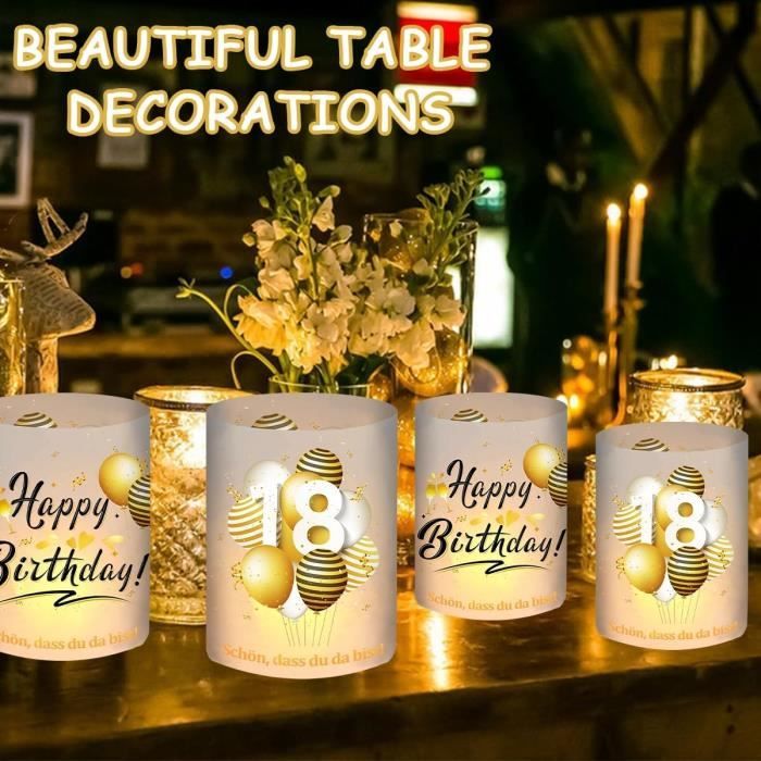 Photophores Décoratifs Happy Birthday - Lot De 16 Pour Table Anniversaire - En PVC, Réutilisables - Pour Bougies Chauffe-plat Ou Bougies Normales