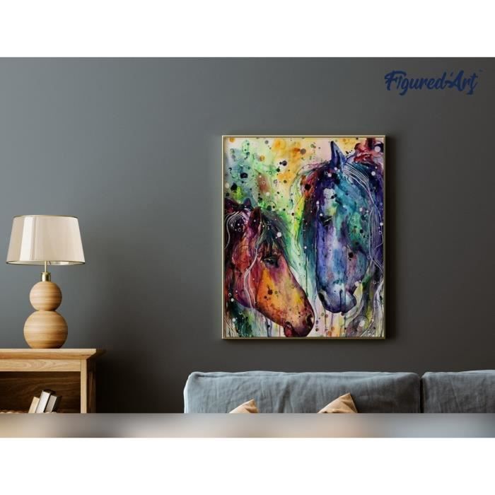 Peinture par Numéro Figured'Art - Cheval Coloré Abstrait - Kit de Loisir Créatif DIY Numéro d'Art Complet - 40x50cm toile roulée + châssis en bois à monter - Peinture par numéro
