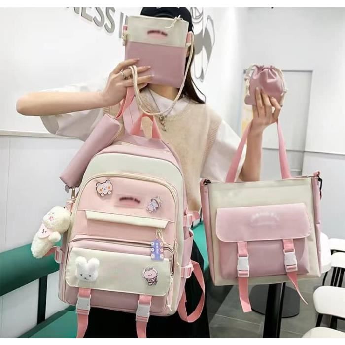 Fille Sac D ecole 5 en 1 Ensemble de Cartables Sac a Dos Adolescent Sacs Scolaires Femme Sac Bandouliere Sac D epaule Daypack