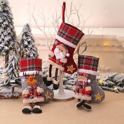 Lot De 3 Chaussettes De Noël Personnalisées – GETRICH – 34x18 Cm – Motifs Père Noël, Renne, Bonhomme De Neige – Flanelle Douce – À Suspendre, Réutilisables
