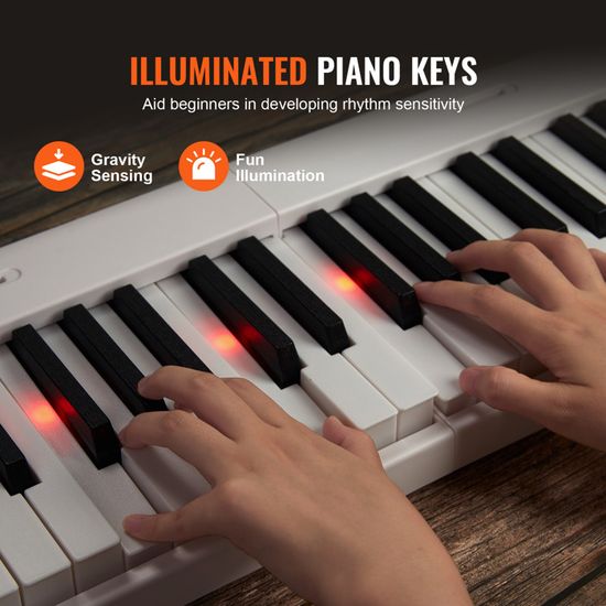 GOPLUS Piano Numérique 88 Touches Lumineuses Avec Pédale - Pliable, Double Clavier, USB/MIDI - Blanc