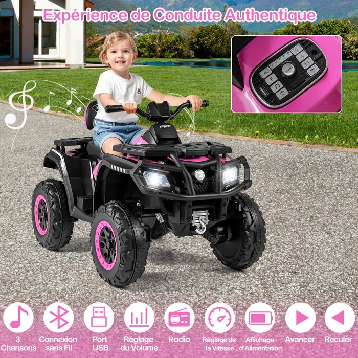 COSTWAY 6 V Children's Electric Quad with Storage Space Mini Quad with Music, Horn and LED Headlight, Children's Quad 2 km/h for Toddlers from 18 Months (Black